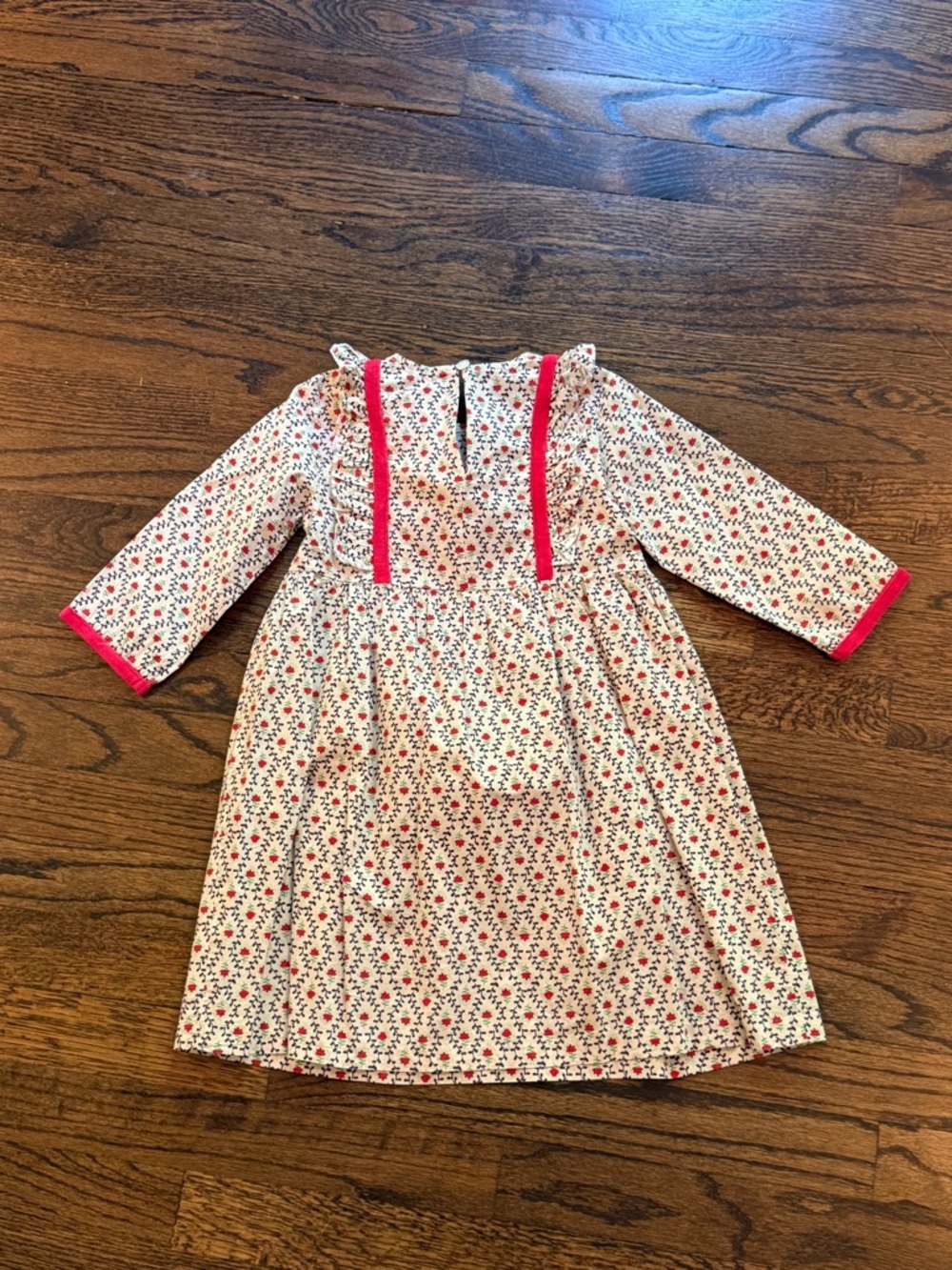 Girls Cream Floral Long-Sleeve Dress with Pink Trim - Picture 2 of 3